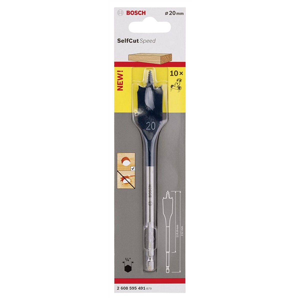Bosch - Self Cut Speed Serisi Ahşap için Yaprak Matkap Ucu 20*152mm - 2608595491