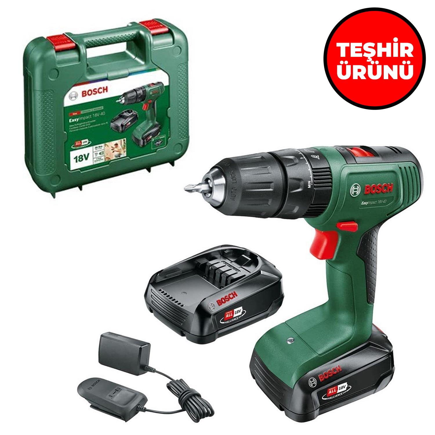 Bosch EasyImpact 18V-40 Akülü Matkap (Çift Akü, 2,0 Ah) - 06039D8108