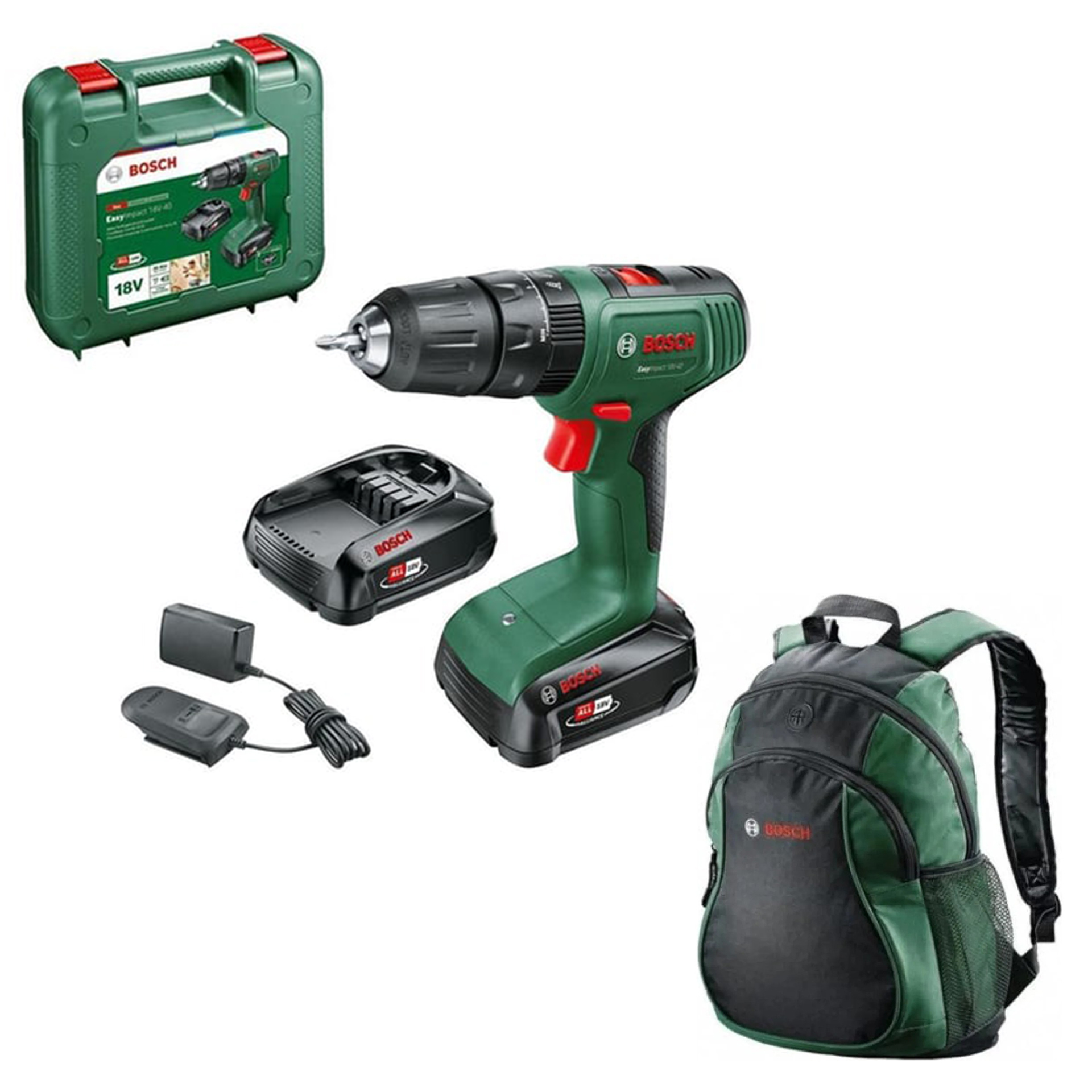 Bosch EasyImpact 18V-40 Akülü Matkap (Çift Akü, 2,0 Ah) - 06039D8108 + Bosch Sırt Çantası