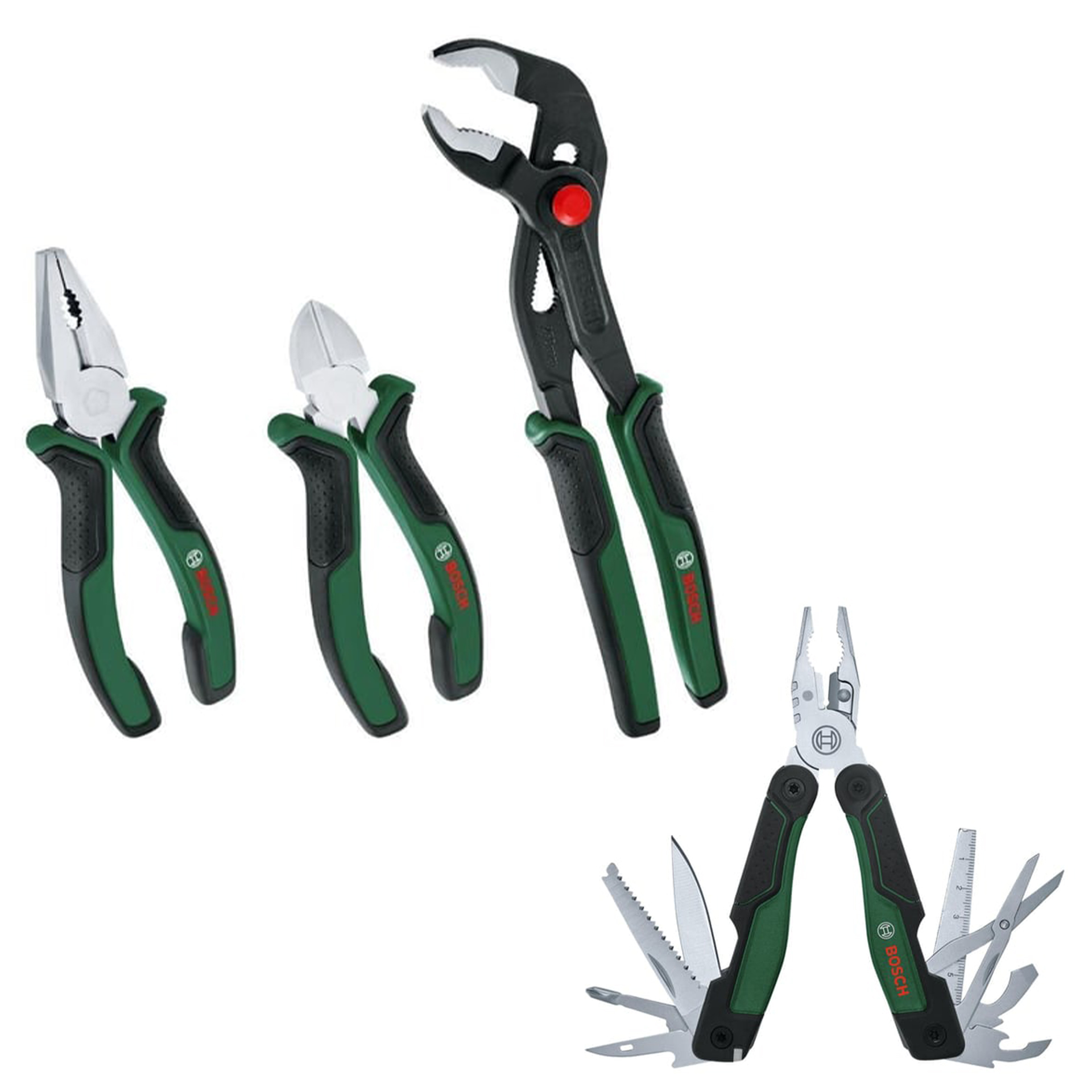 Bosch El Aleti Seti (Boru Anahtarı 250-Yan Keski 160-Pense 180) 3 Parça Premium + Çok Amaçlı Alet Pense - Çakı (16 Özellik)