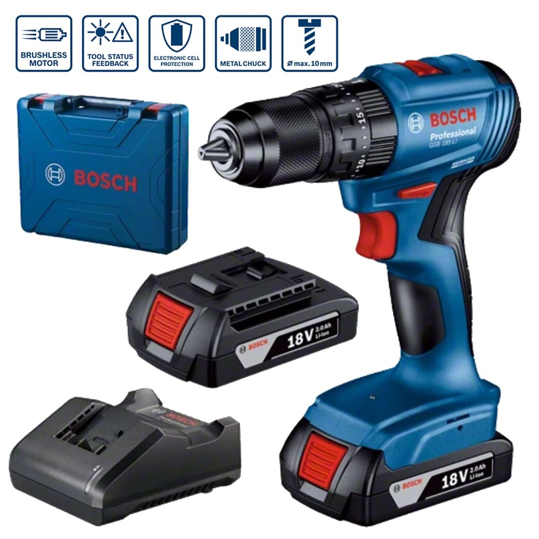 Bosch GSB 185-LI  2Ah 18V Çift Akülü Darbeli Delme Vidalama - 06019K3100