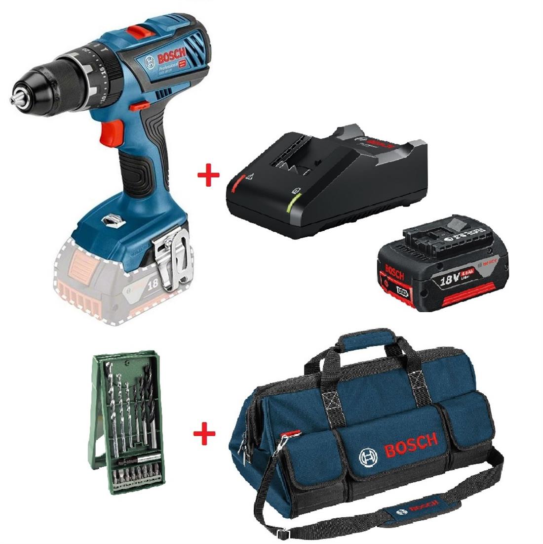 Bosch GSB 18V 28 Vidalama SOLO 06019H4000 18V Aku Seti 1x4.0 Ah GAL 18V 40 arj Bosch L Beden Canta X Line 15 Parca Mini Aksesuar