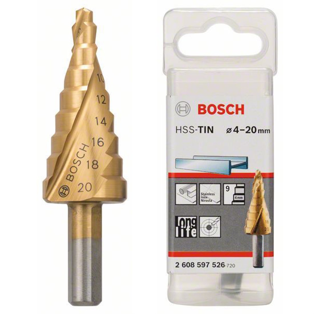 Bosch HSS-TiN 9 Kademeli Matkap Ucu 4-20 mm - 2608597526 - 7Kat