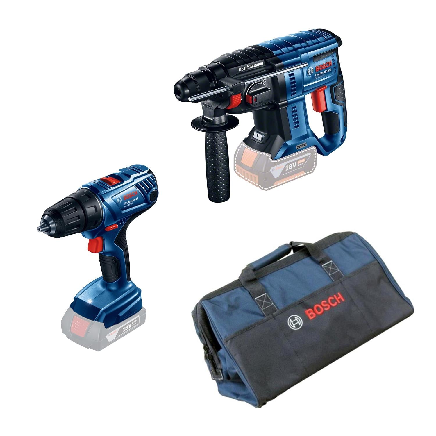 Bosch Professional GBH 180-LI (2x 4.0 Ah+GAL 18V-40) + GSR 180-LI + RAF Toolbag in carton - 0615990M31