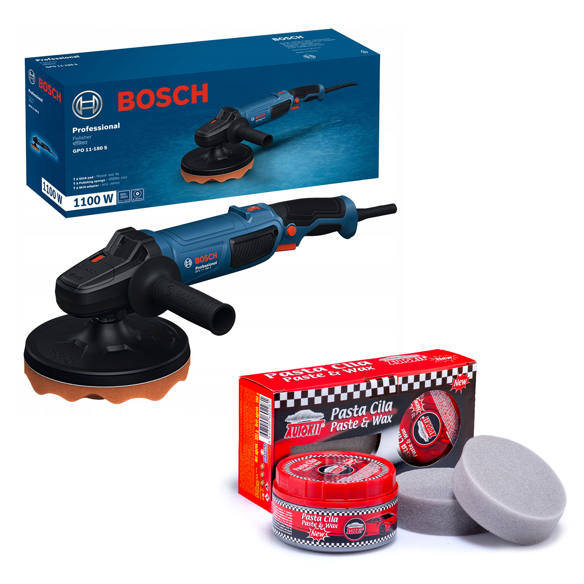 Bosch Professional GPO 11-180 S Köşeli Polisaj Makinası  + Autokit Pasta Cila Set 2 Süngerli
