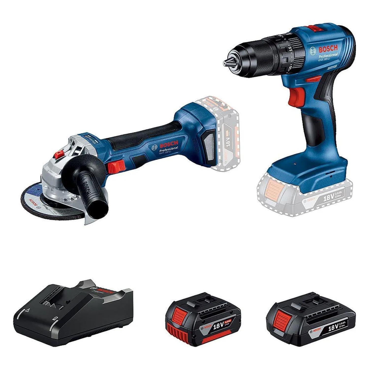 Bosch Professional GSB 185-LI + GWS 180 + 1  Adet 2.0 Ah Akü + 1 Adet 4.0 Ah Akü + GAL 18V-40 Şarj Cihazı - 06019H9026