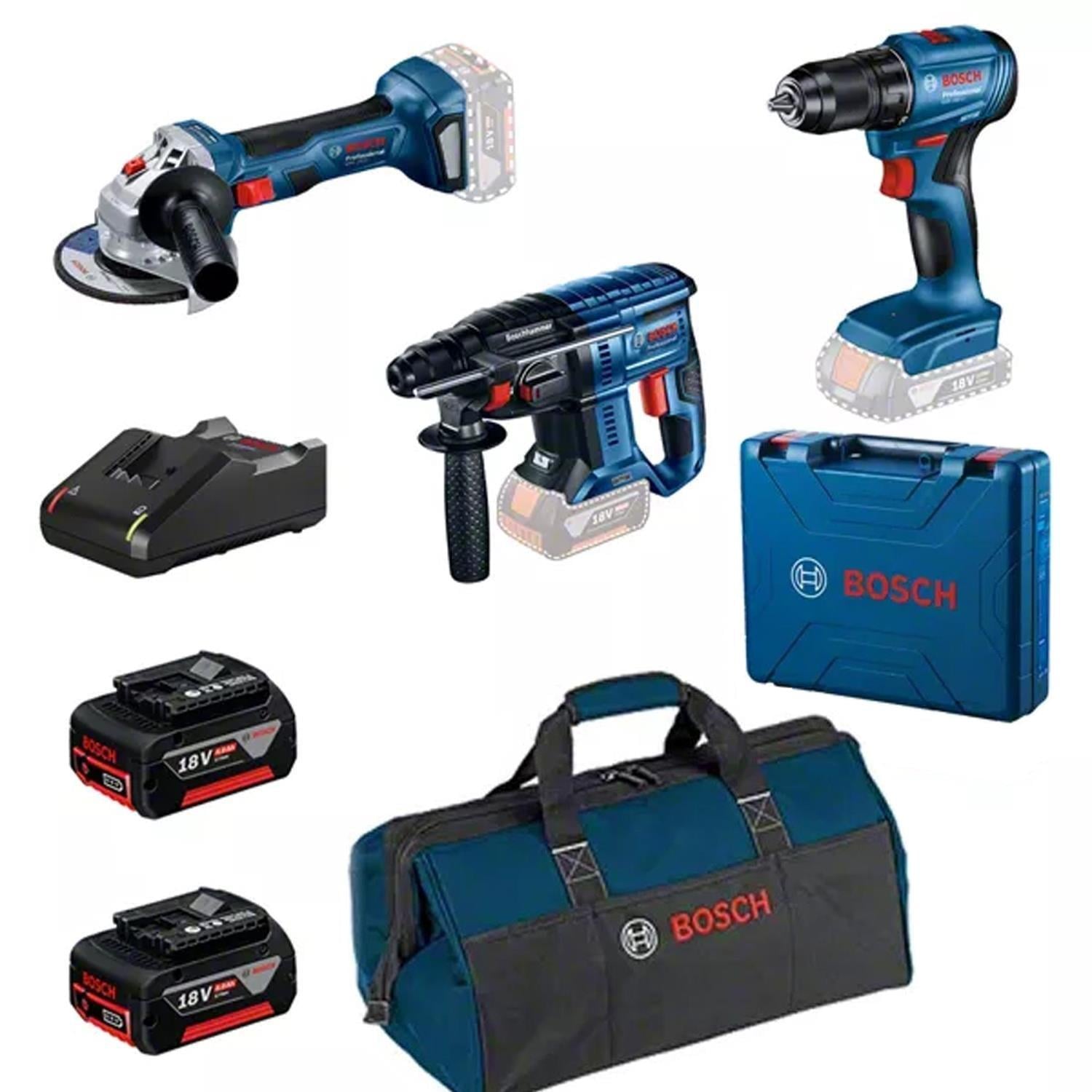 Bosch Professional GSR 185-LI + GWS 180-LI + GBH 180-LI 2x4.0Ah Akülü 3'lü Set + 0615990N1Y