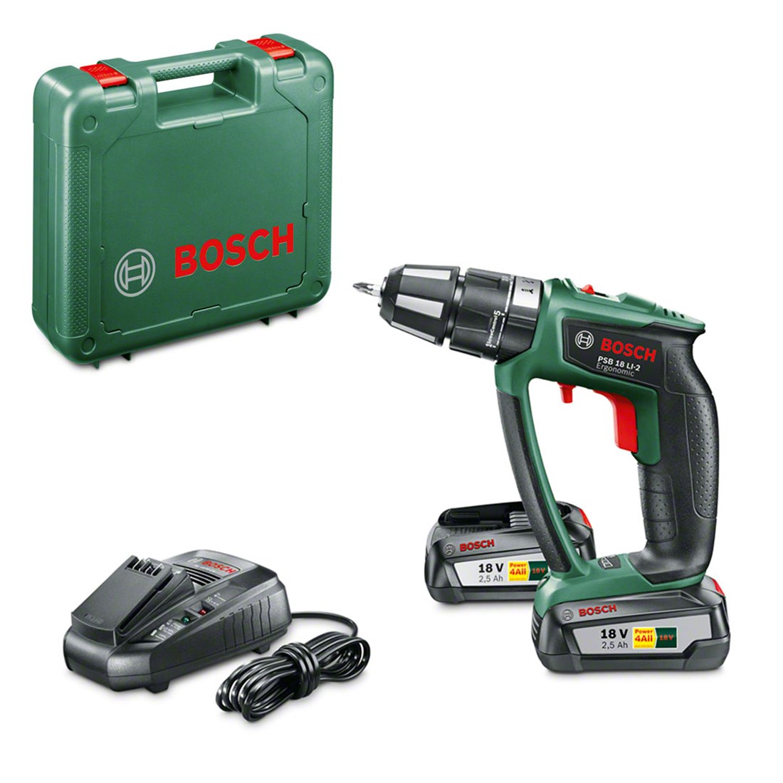 Bosch PSB 18 LI-2 Ergo Akülü Delme Vidalama (2,5Ah Çift Akü) - 06039B0301