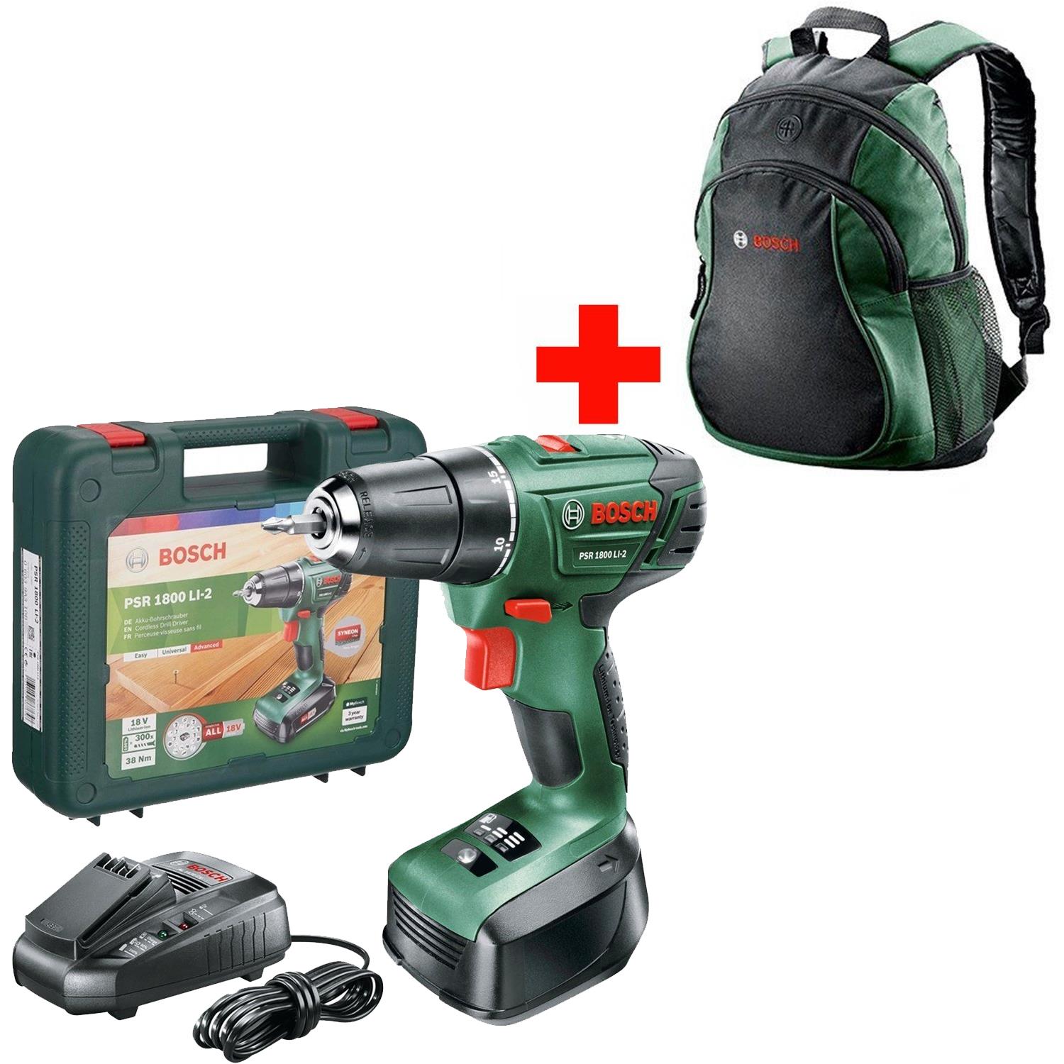Bosch Psr 1800 LI-2 1.5 Ah Tek Akülü Delme/vidalama Makinesi (06039A310U) + Bosch Sırt Çantası