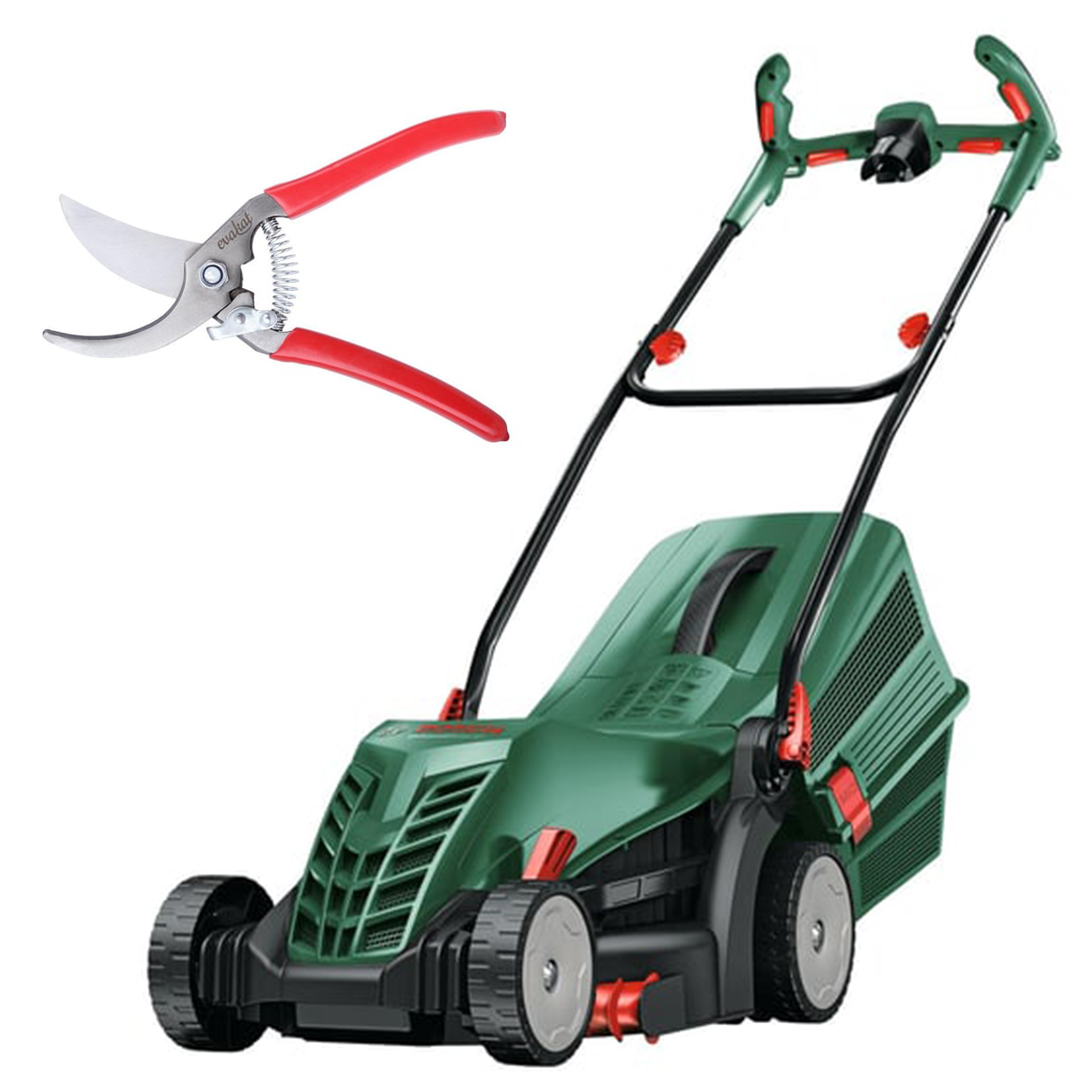 Bosch Universal Rotak 34-405 Çim Biçme Makinesi 1300 W + Evakat KT -1 Çelik Budama Makası