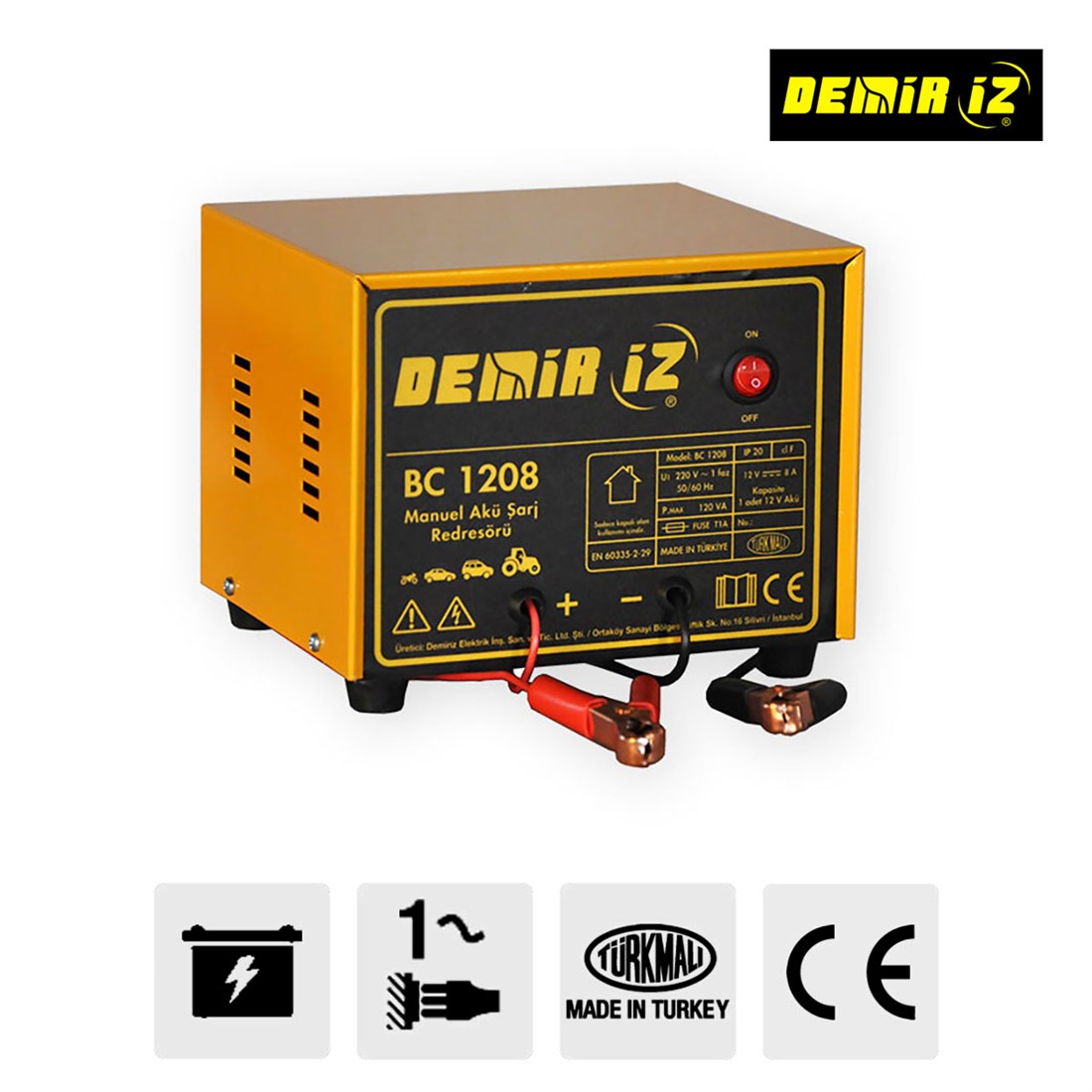 Demiriz 12v-8A Manuel Tek Akü Şarj Cihazı - BC 1208