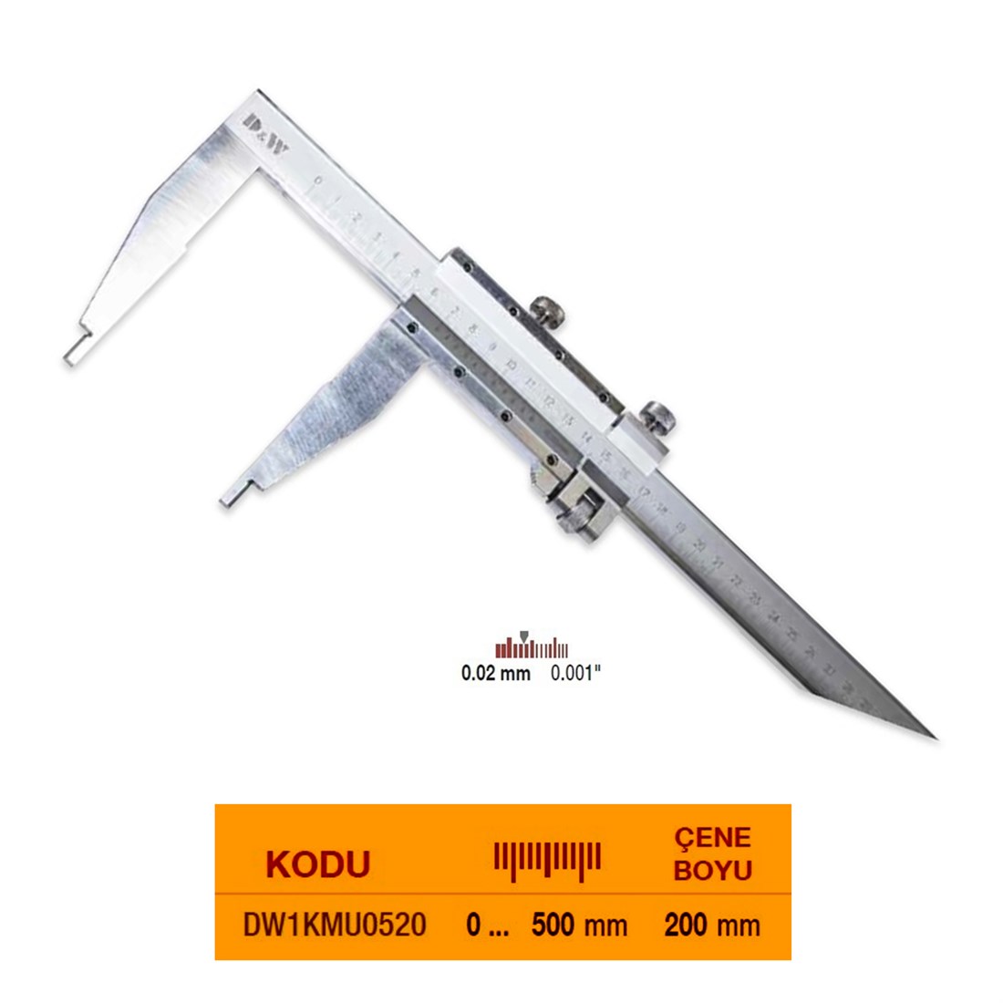 Dw Mekanik Kumpas Uzatmalı Tek Çeneli İnç Ayarlı 0-500 Mm DW1KMU0520