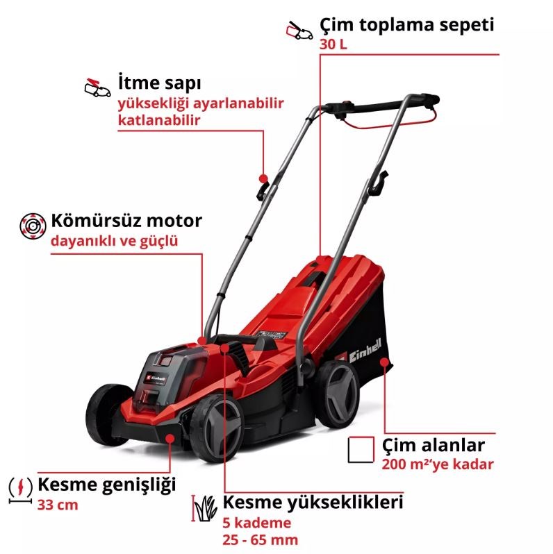 Einhell Expert GE-CM 18/33 Li (1x4,0 Ah) Akülü Çim Biçme Makinesi - 3413260