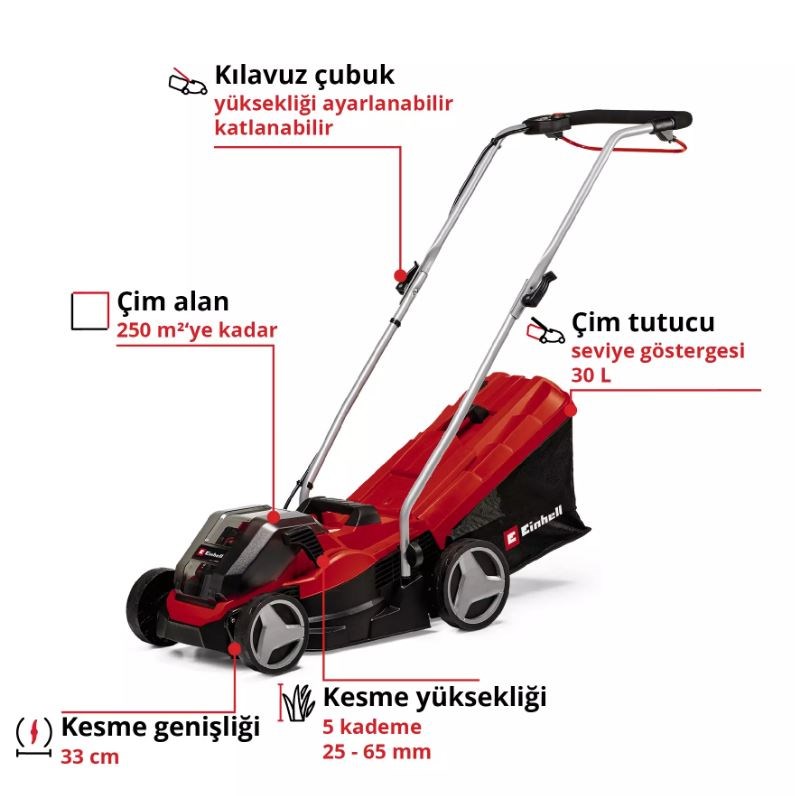 Einhell Expert GE-CM 36/33 Li (2x2,5 Ah)  Akülü Çim Biçme Makinesi - 3413210