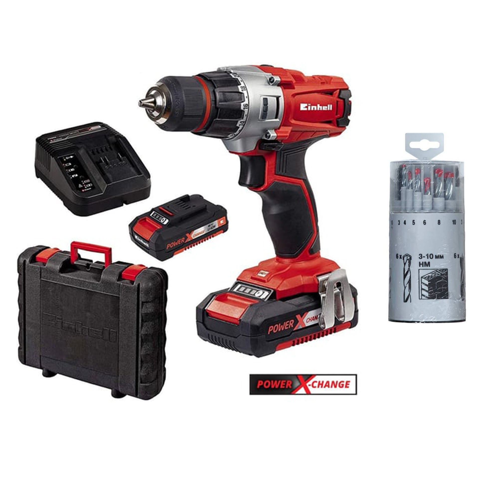 Einhell TE-CD 18/2 Li Kit (2x1,5 Ah) Akülü Vidalama Darbesiz + Matkap Ucu Seti 18 Parça