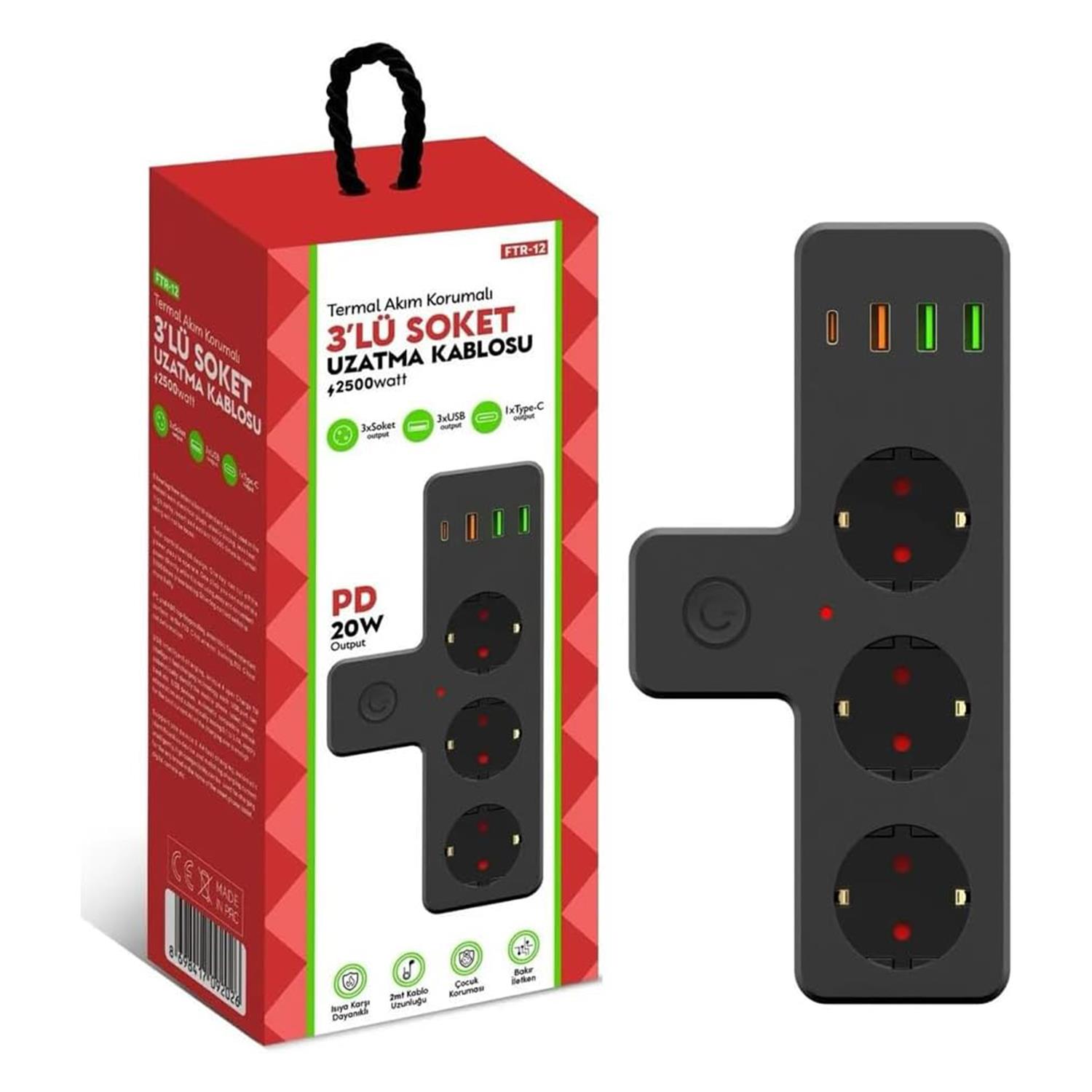 Fulltech FTR-12 3'Lü Usb Priz - 012025