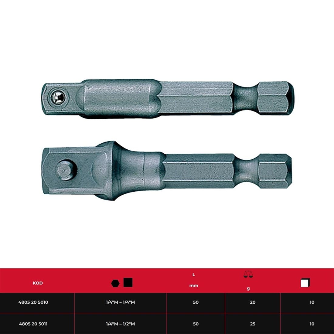 İzeltaş 1/4'' - 1/4''M Bits Uç Lokma Adaptörü 50 mm (Makina Kullanımına Uygun) - 4805205010 