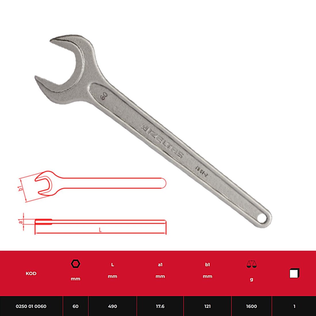 İzeltaş Bir Ağız Taçlı Anahtar 60mm - 0250010060