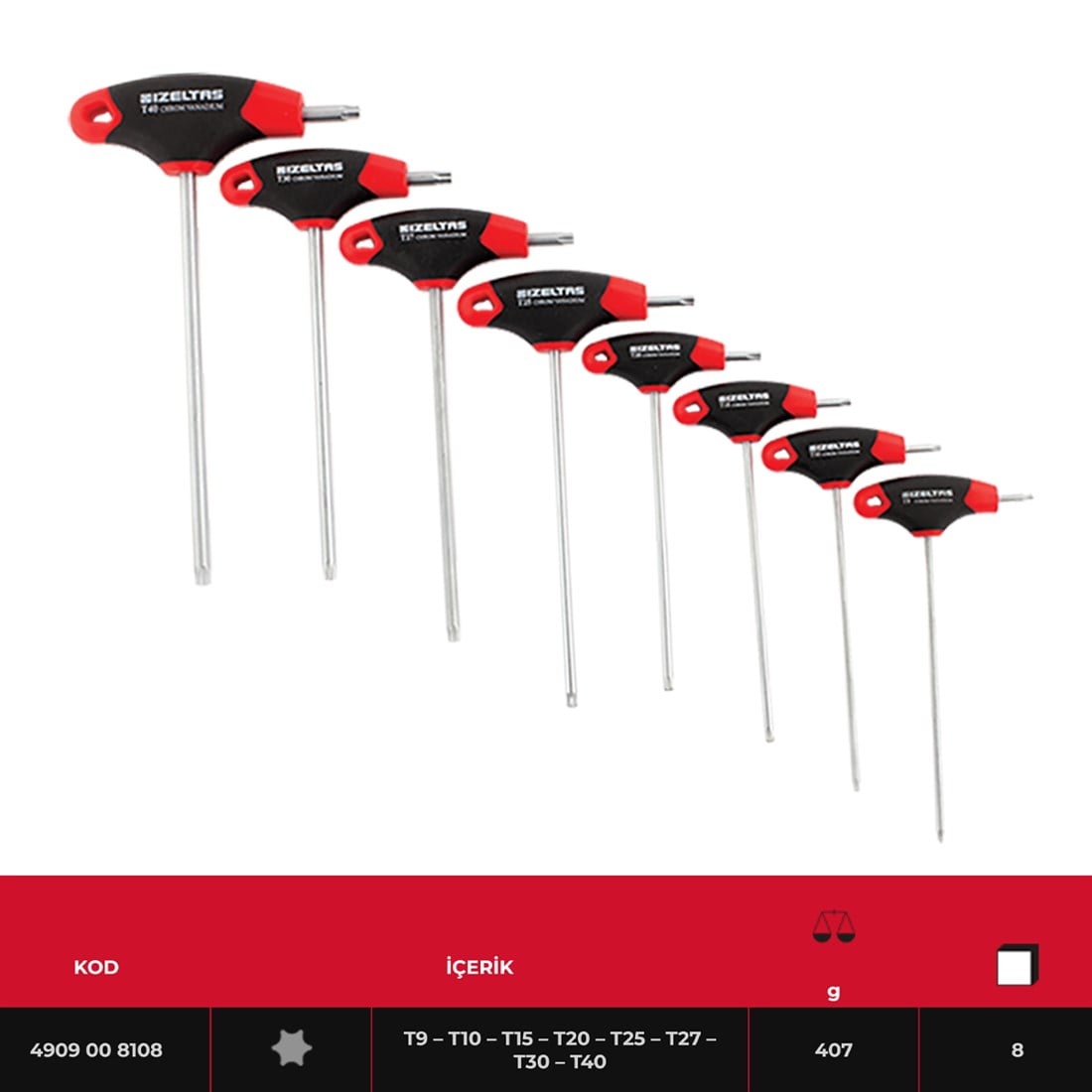İzeltaş T Tipi Torks Allen Anahtar Takımı 8'Li - 4909008108