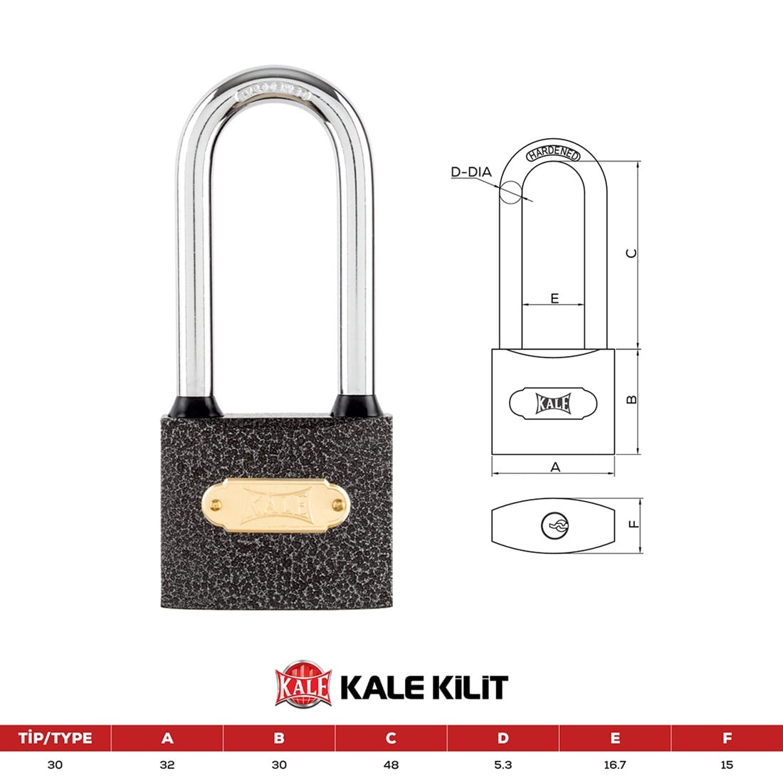 Kale Uzun Kancalı Döküm 30 Asma Kilit Kd001/70-530