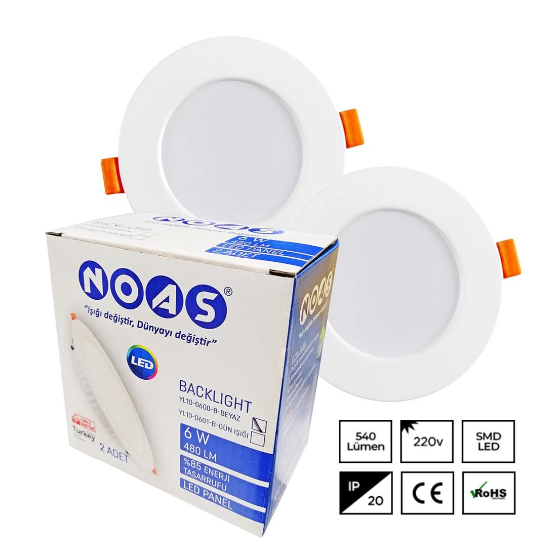 Noas 6W Sıva Altı Yuvarlak Led Backlight Panel Beyaz 2'Li YL10-0600-B