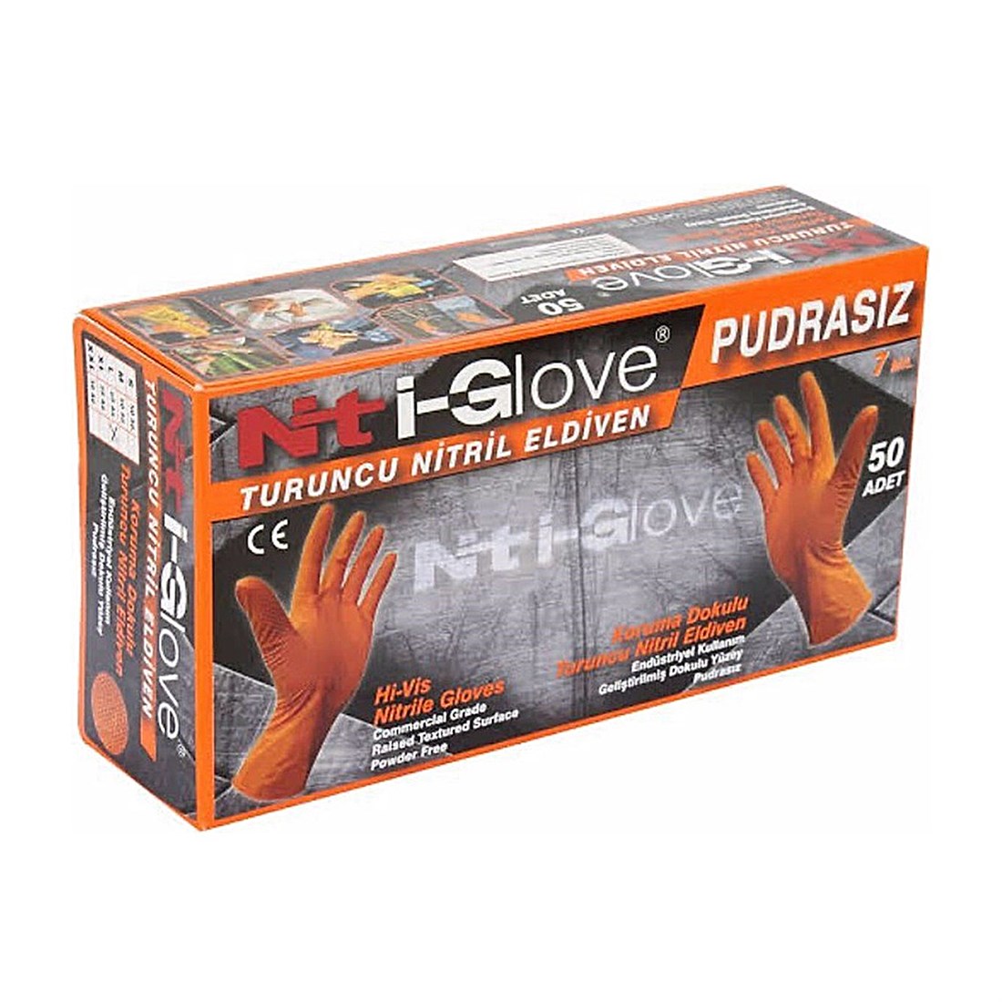 Nt i-Glove Nitril Eldiven Turuncu Yüksek Koruma Dokulu L 7 Mil - IGNT7L5
