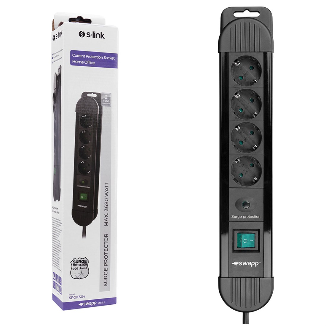 S-link Swapp SPGKS04 1.5m 3G1.5mm2 900 Joule 4Lü Akım Kor. Gri Priz Çoklayıcı 17384