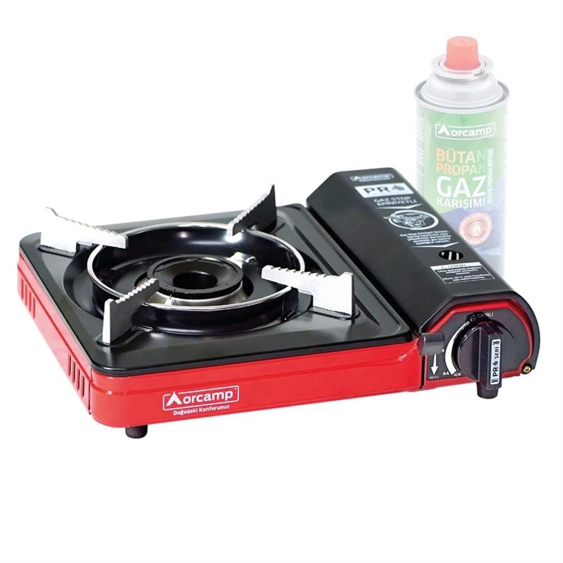Tekli Portatif Kamp Ocak 505-RED Gaz Stop Emniyetli  Köşeli Kırmızı - 6763