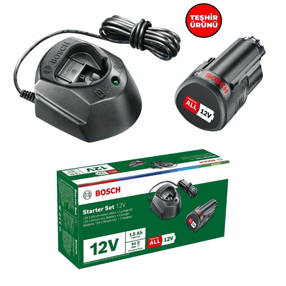 Teşhir Bosch Akü Starter Set 12 V (1 x 1,5 Ah / GAL 1210 CV) - 1600A01L3D