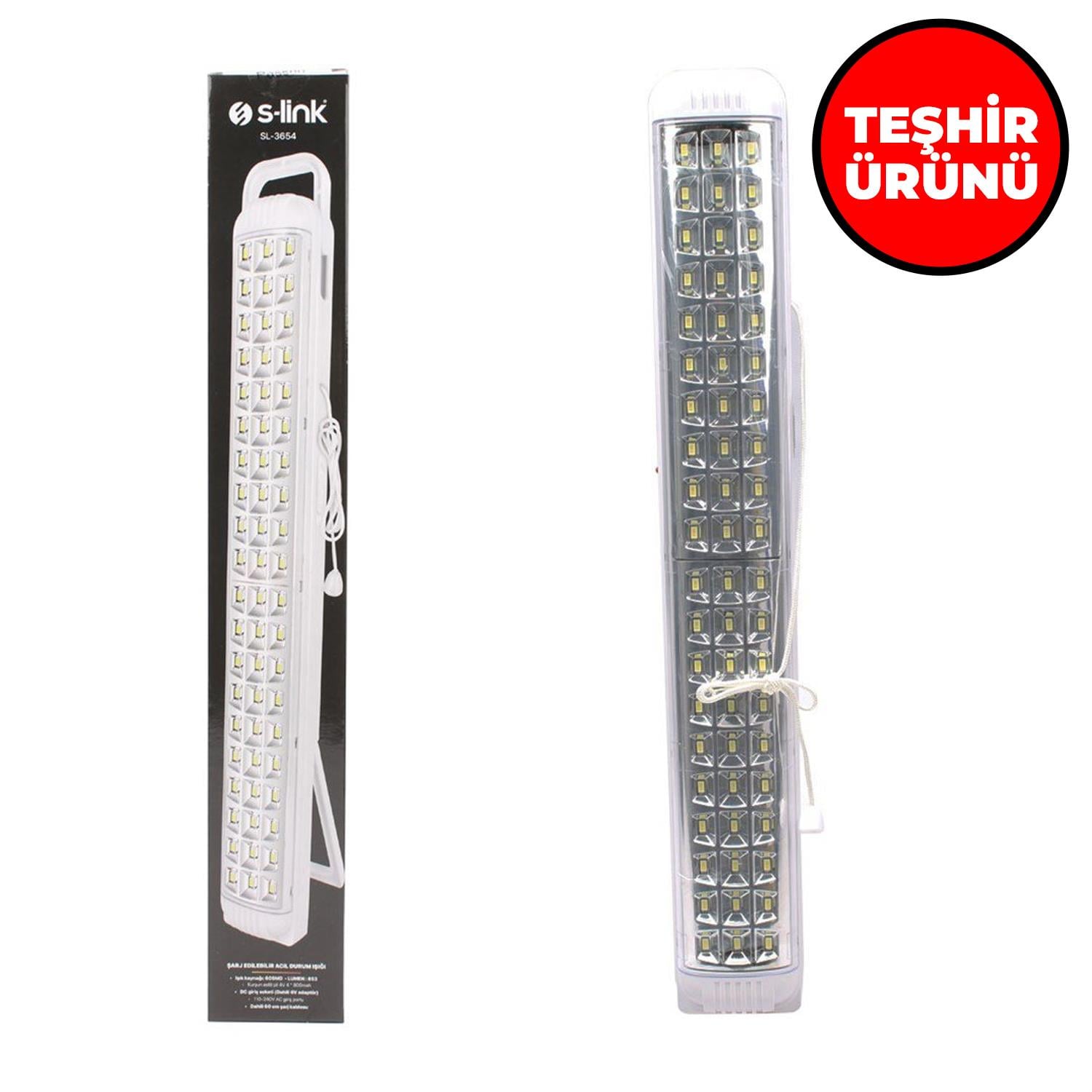 TEŞHİR S-link SL-3654 Uzun 60 SMD Ledli Şarjlı 3200 mAh Işıldak 35920