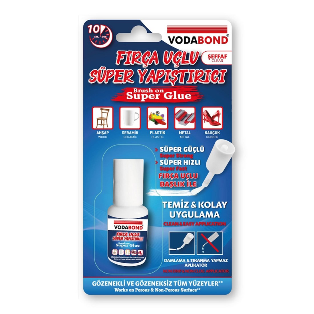 Vodabond Fırça Uçlu Ahşap Seramik Plastik Metal Süper Hızlı Yapıştırıcı 5 Gr