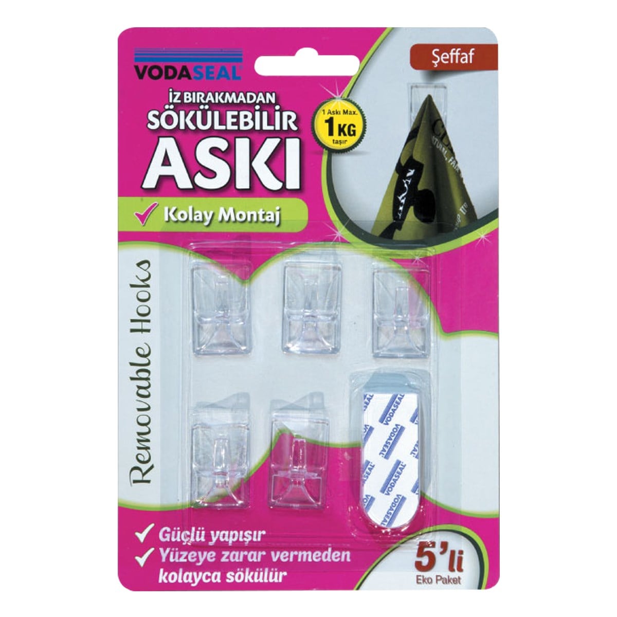 VODASEAL 5Lİ ŞEFFAF İZ BIRAKMAYAN ASKI HS-02T 