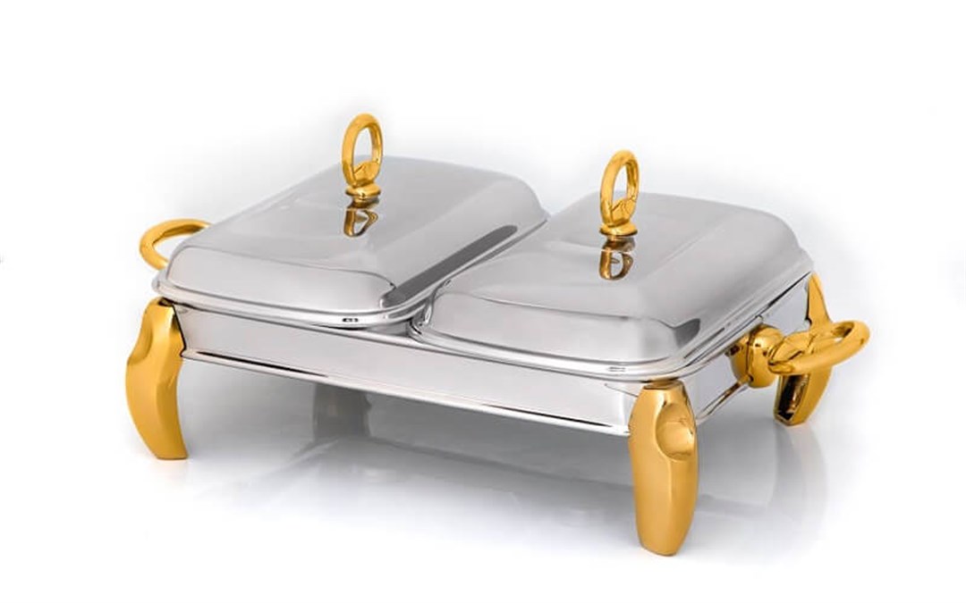 Termal Servis KaplarıMAT STEELEle TrendMum Isıtıcılı Dikdörtgen 2 Bölmeli Servis Seti