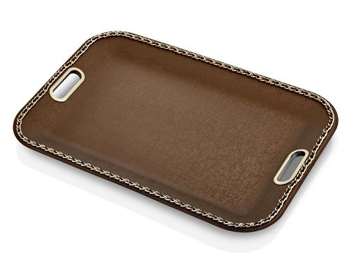 Gold Zincirli Dikdörtgen Kahverengi Tepsi