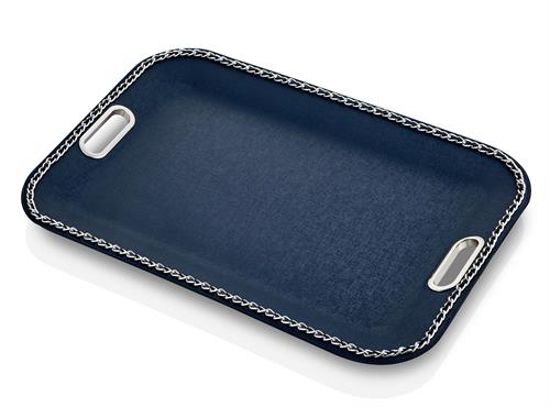 Metal Zincirli Metal Kulplu Dikdörtgen Lacivert Tepsi