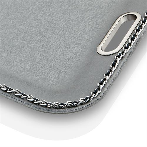 Metal Zincirli Metal Kulplu Dikdörtgen Gri Tepsi