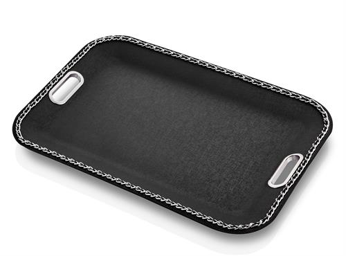 Metal Zincirli Metal Kulplu Dikdörtgen Siyah Tepsi