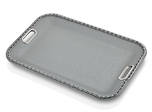 Metal Zincirli Metal Kulplu Dikdörtgen Gri Tepsi