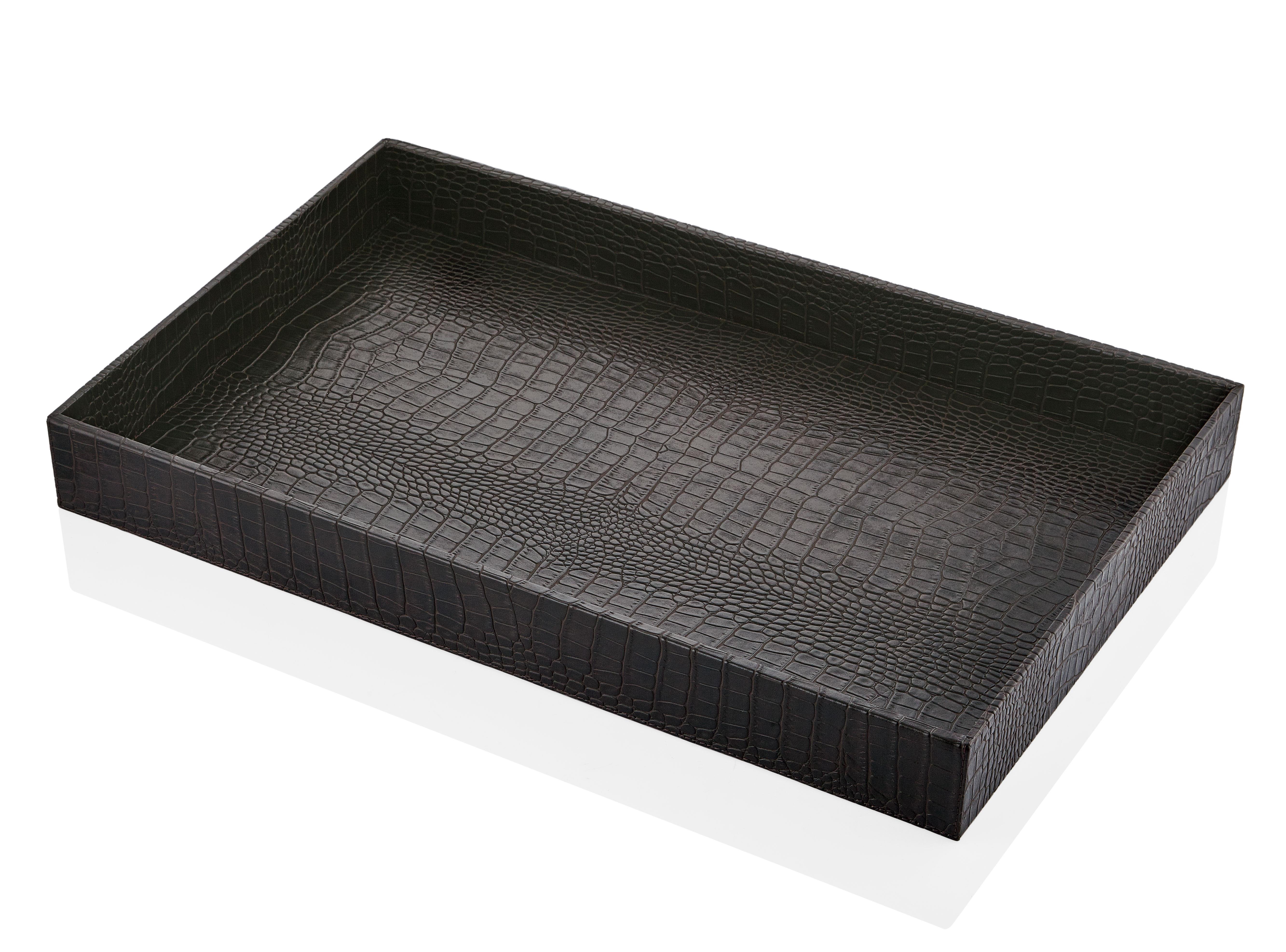 TEPSİLERELE TRENDEle TrendDikdörtgen Kahve Krokodil Deri Tepsi