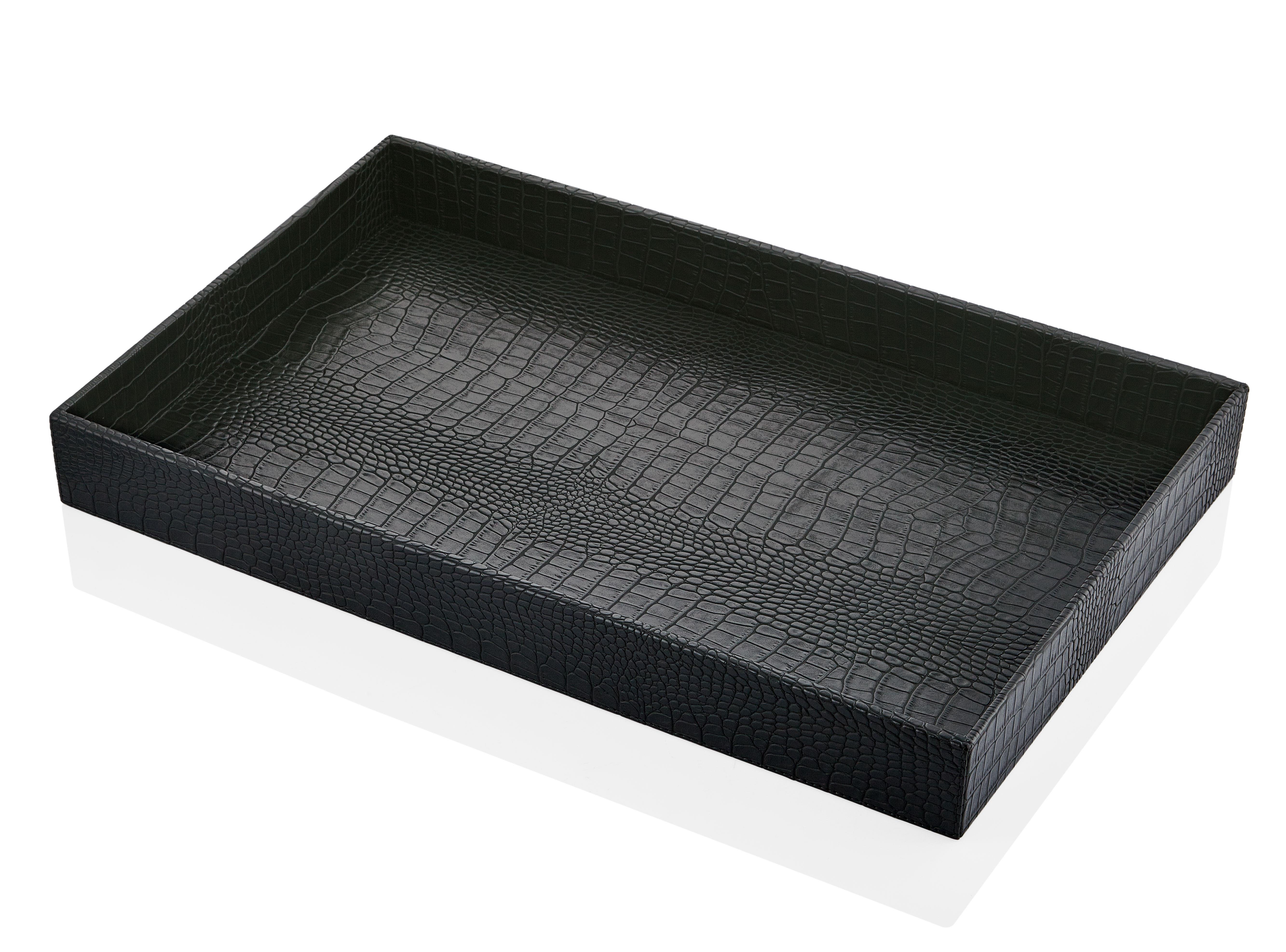 TEPSİLERELE TRENDEle TrendDikdörtgen Siyah Krokokodil Deri Tepsi