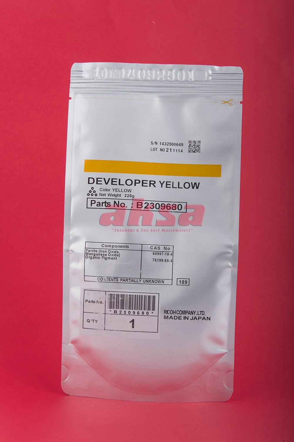 RICOH MPC 2500 C 3000 Orijinal Yellow Developer B2309680   MPC 2500 \3000