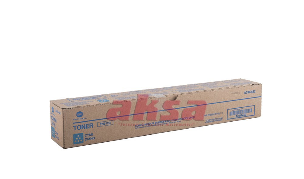 MINOLTA TN 512C Orijinal Cyan Toner Bizhub C 454 C 554 A33K452   BIZHUB C 454/ C 554