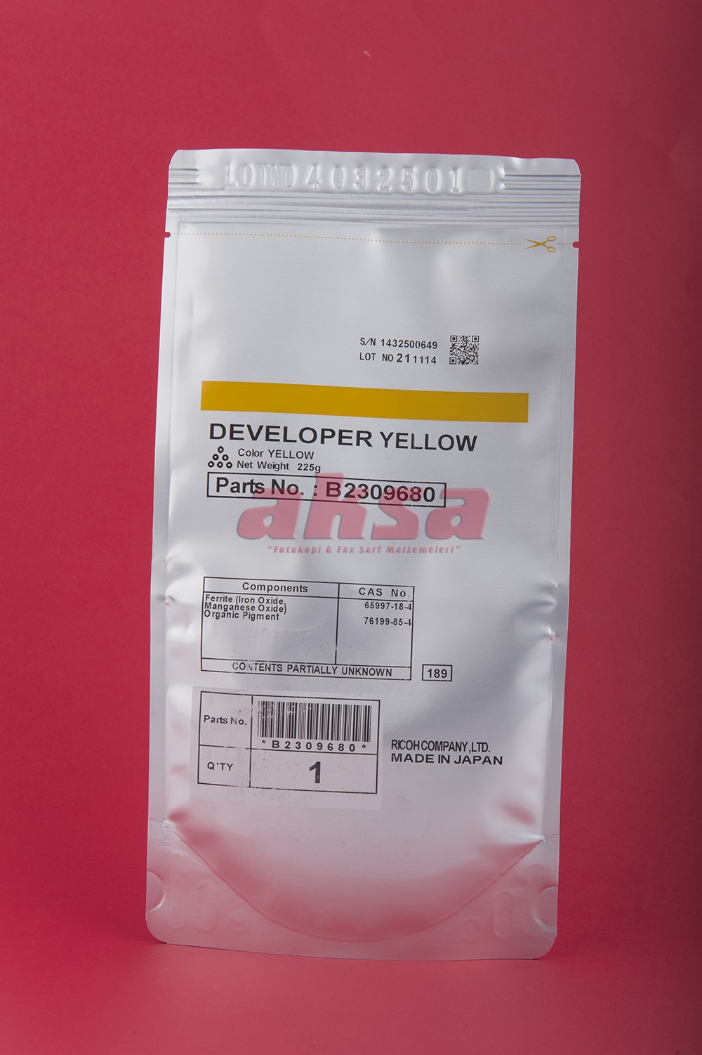 RICOH MPC 2500 C 3000 Orijinal Yellow Developer B2309680   MPC 2500 \3000