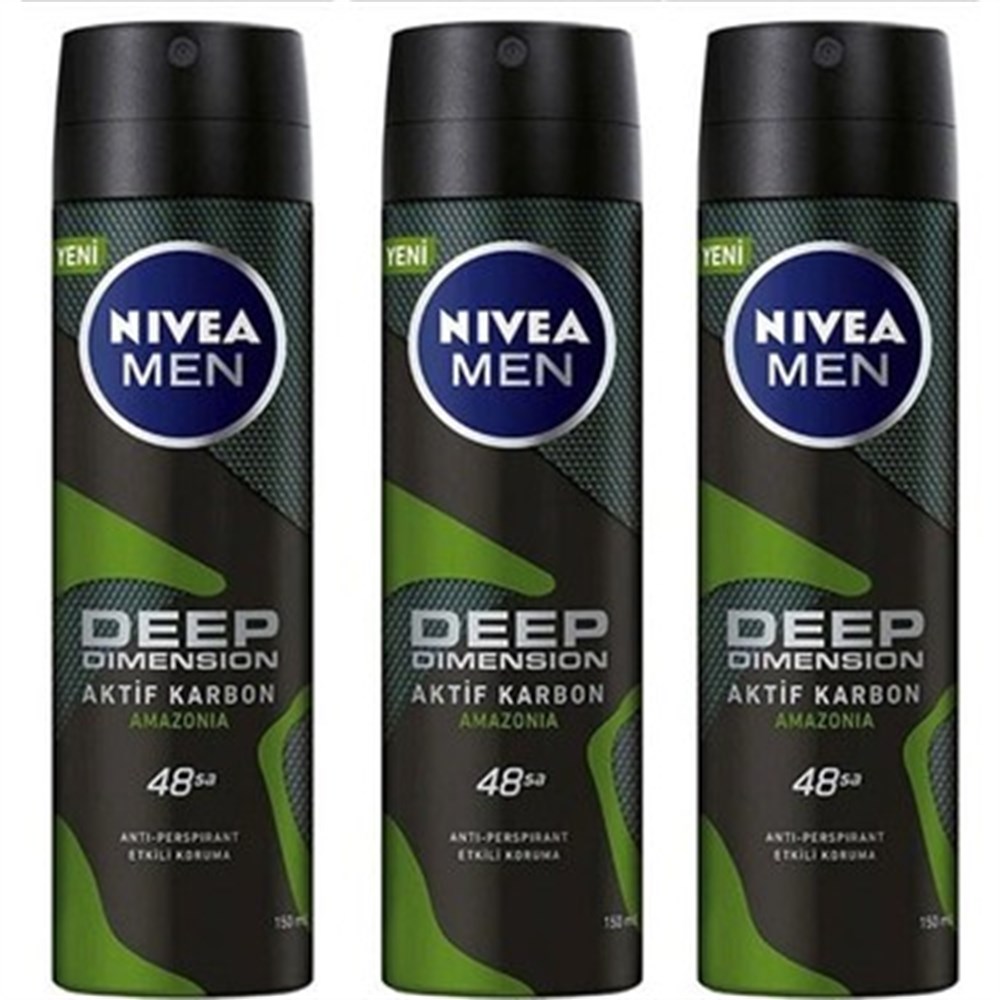 3 Adet Nivea Deo 150 Ml Deep Dimension Amazonia Erkek