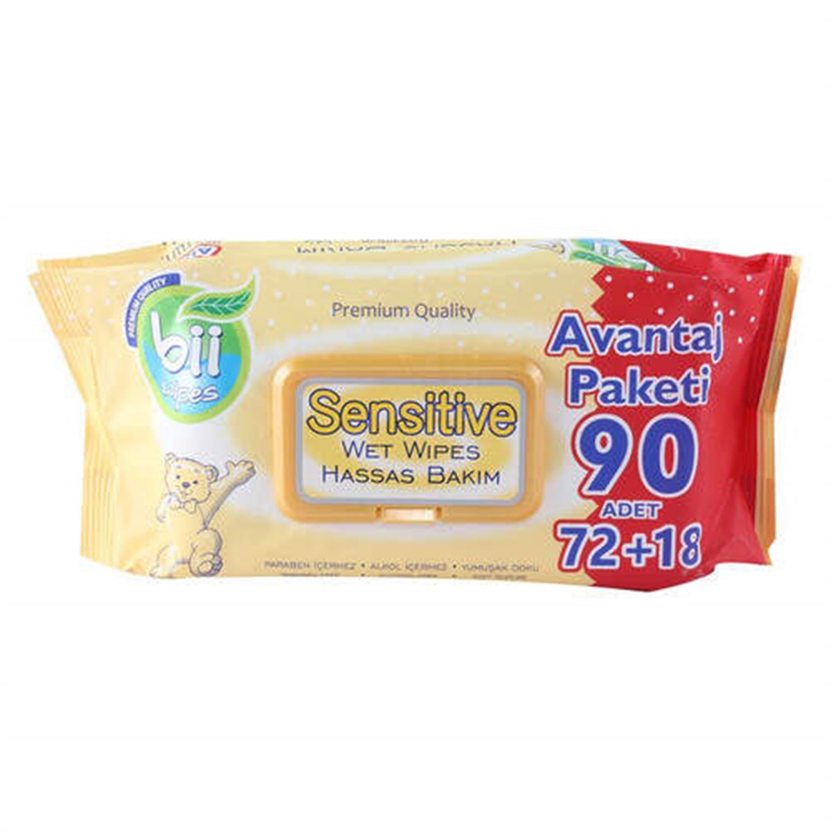 Bii Wipes Sensitive Hassas Bakım Islak Mendil 72+18=90 Adet