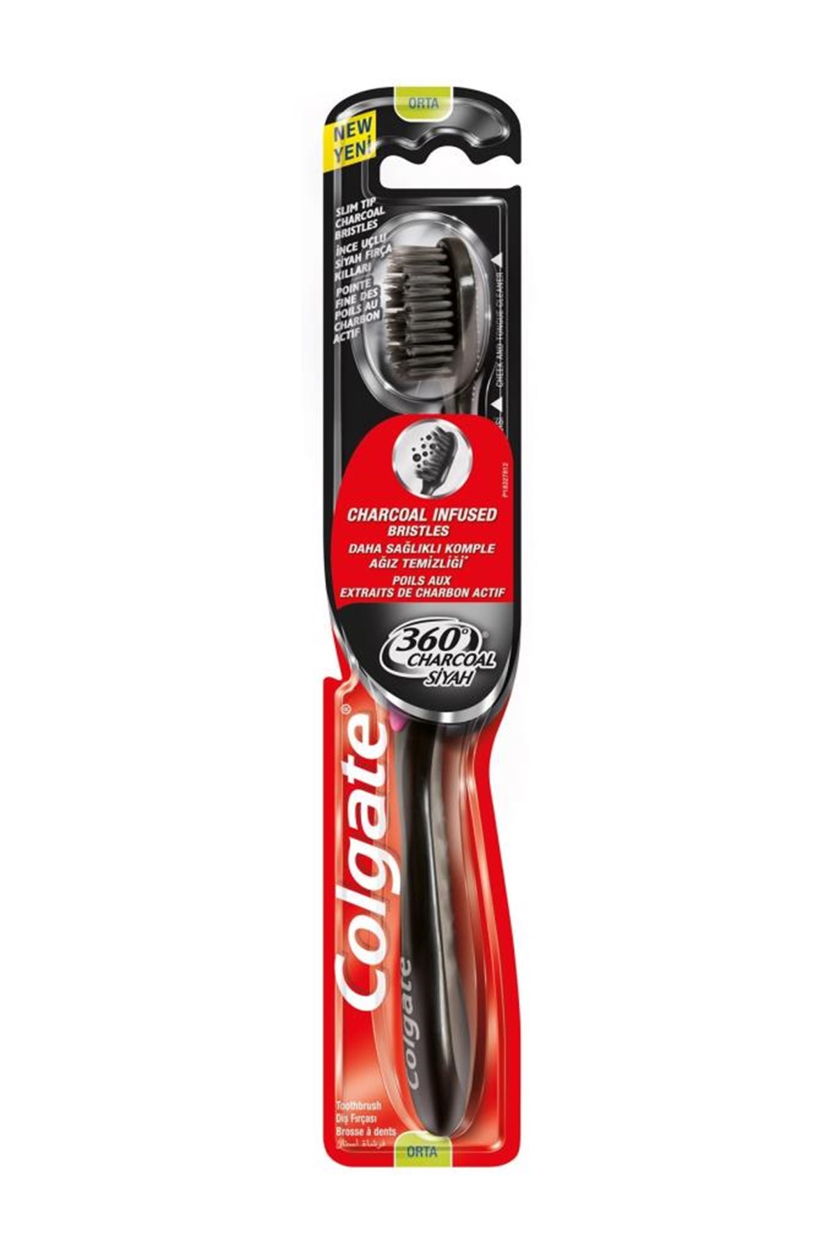 Colgate Diş Fırçası 360° Siyah Charcoal Orta Sertlik