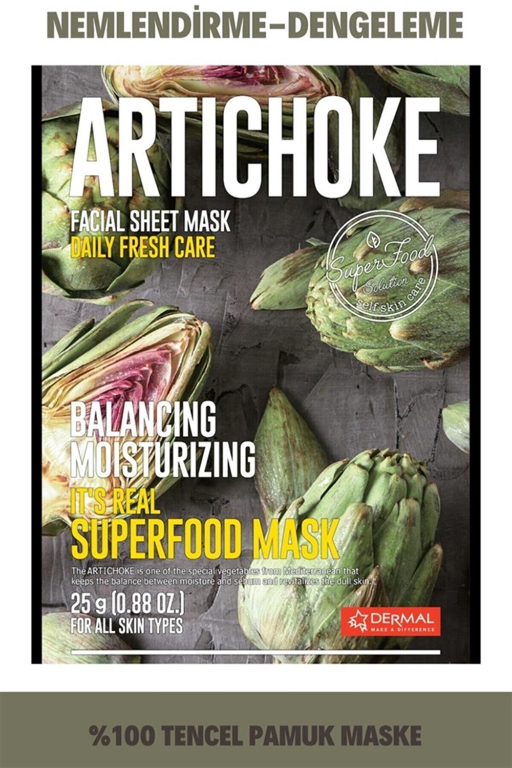 Dermal It's Real Super Yüz Maskesi Enginar 25Gr