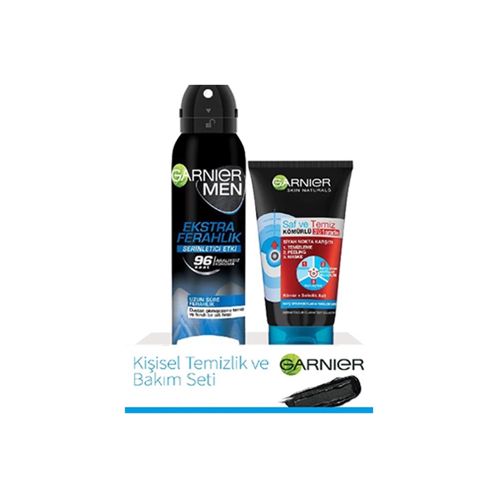 Garnier Men Ekstra Ferahlık Deodorant 150 Ml + 3 In 1 Saf Temiz Kömürlü Maske 50 Ml