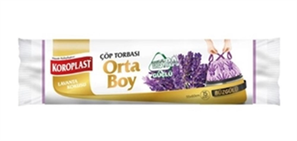 Koroplast Çöp Torbası Büzgülü Orta Boy15 Adet Lavanta Kokulu