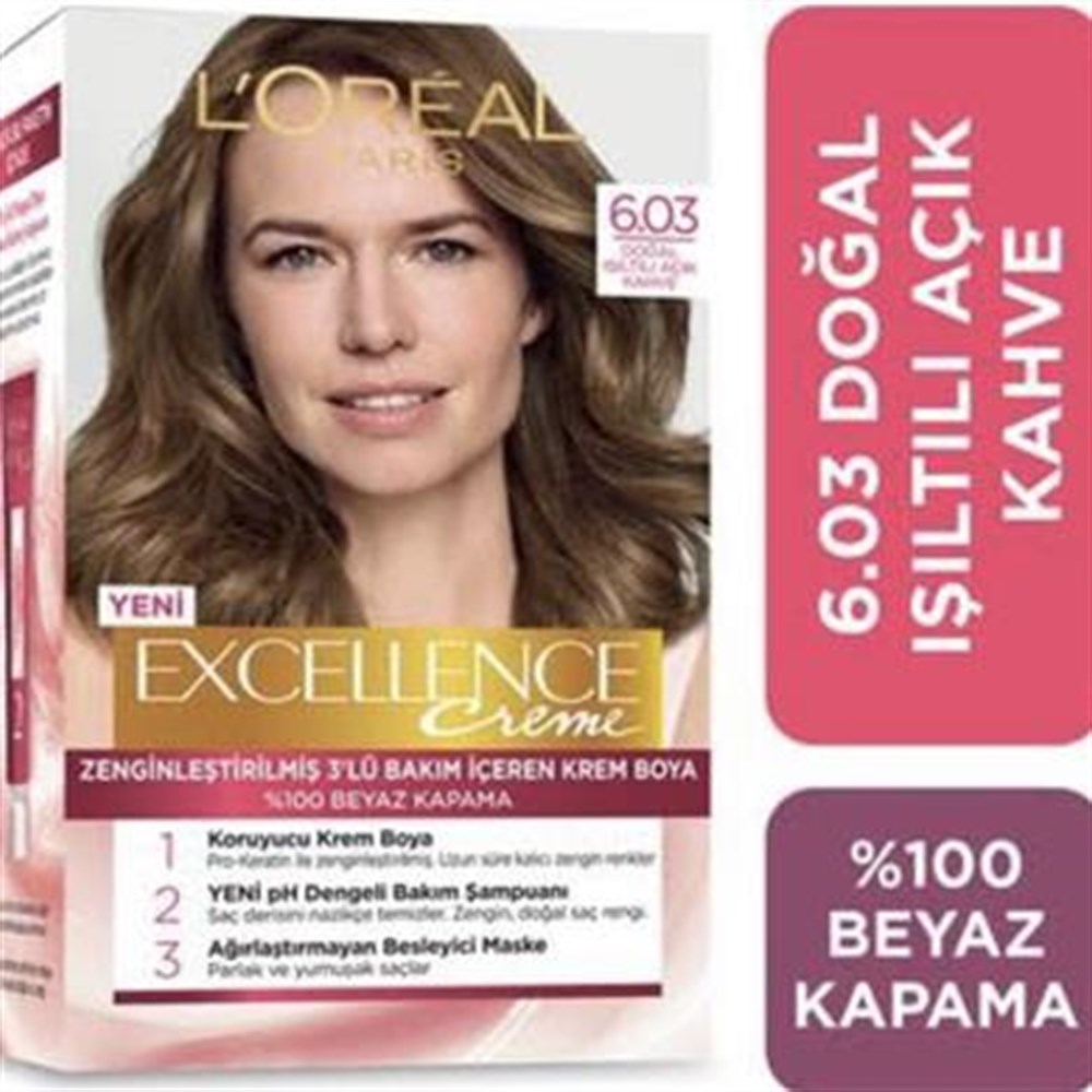 Loreal Excellence Saç Boyası 6.03 Doğal Işıltılı Açık Kahve